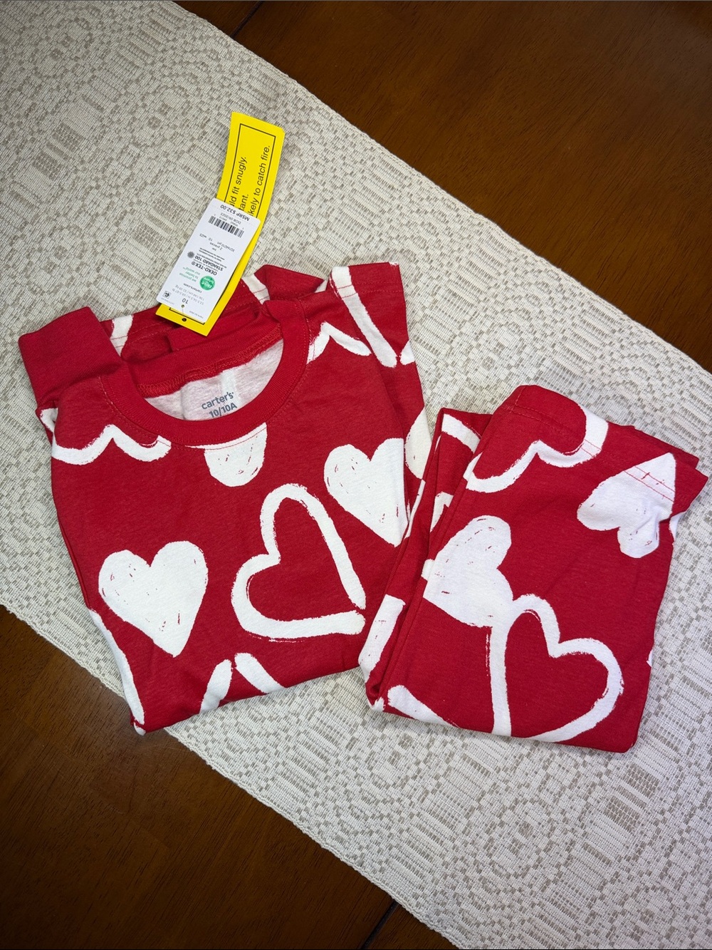Girl’s Carter's Red Pajama Set with White Heart Print